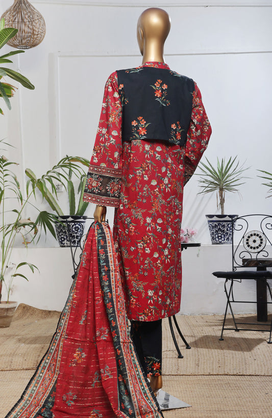 Bin Saeed Embroidered Lawn Stitched 3 Piece Suit - D-03 - BS25BEEC - Red - Eid Collection
