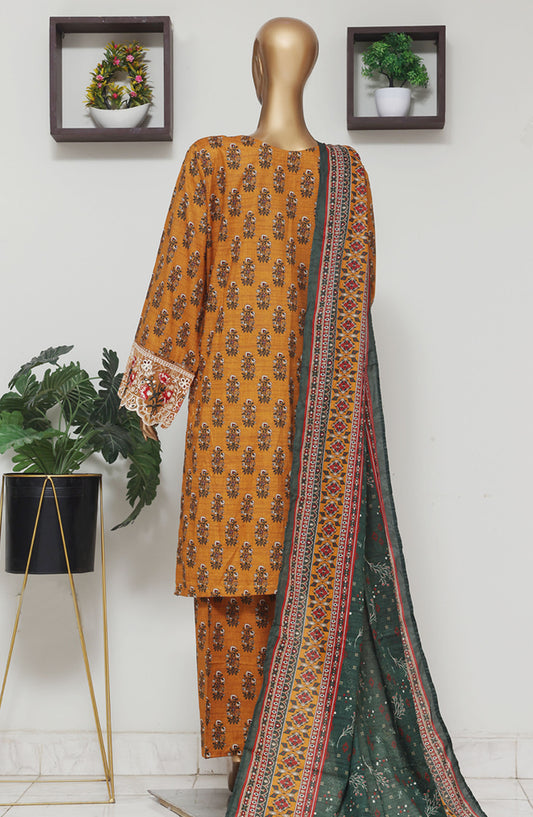 Bin Saeed Embroidered Lawn Stitched 3 Piece Suit - D-03 - BS25EELV9 - Mustard - Summer Collection