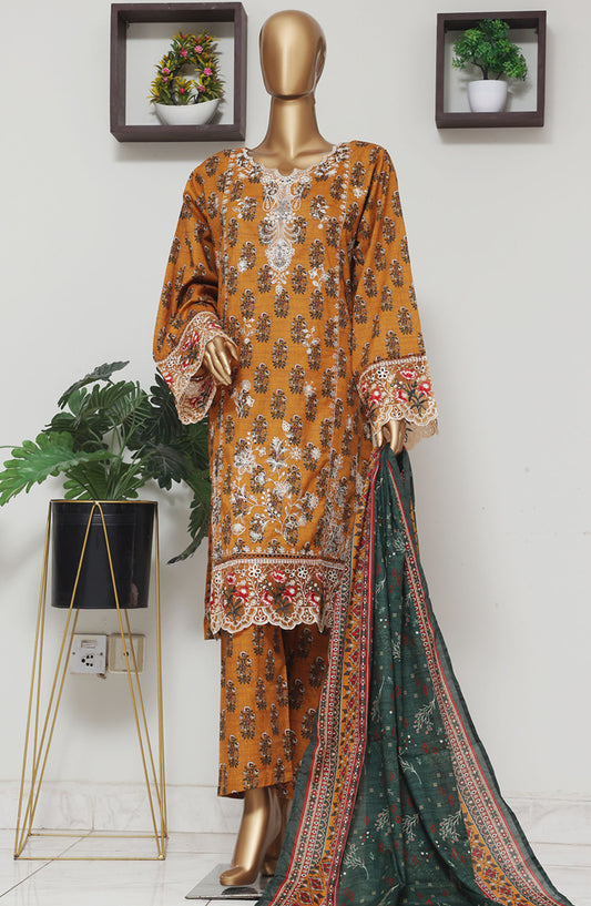 Bin Saeed Embroidered Lawn Stitched 3 Piece Suit - D-03 - BS25EELV9 - Mustard - Summer Collection