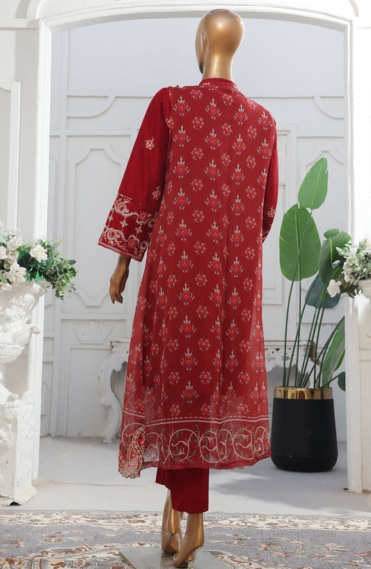 Bin Saeed Embroidered Cotton Stitched 3 Piece Suit - D-03 - BS25EKJ - Red - Summer Collection