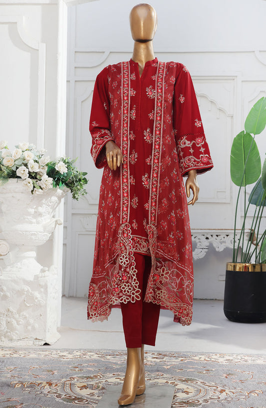 Bin Saeed Embroidered Cotton Stitched 3 Piece Suit - D-03 - BS25EKJ - Red - Summer Collection