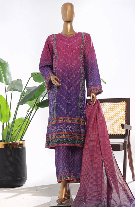Bin Saeed Printed Lawn Stitched 3 Piece Suit - D-03 - BS25EPLV3 - Purple - Summer Collection