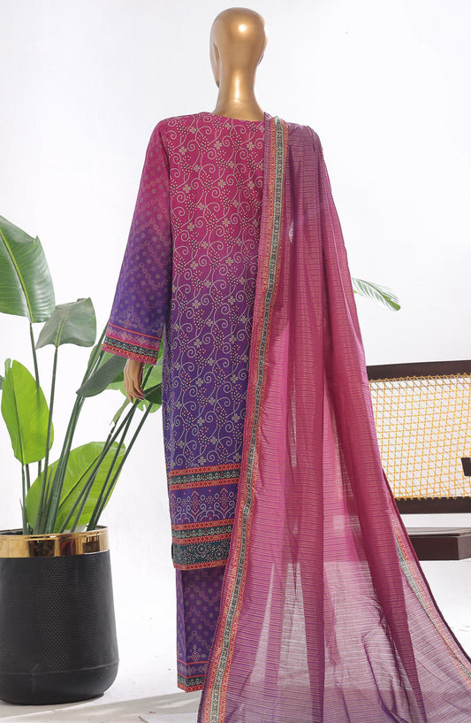 Bin Saeed Printed Lawn Stitched 3 Piece Suit - D-03 - BS25EPLV3 - Purple - Summer Collection