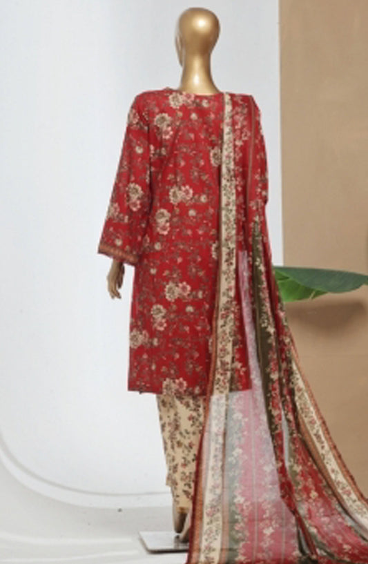 Bin Saeed Printed Lawn Stitched 3 Piece Suit - D-03 - BS25EPLV7 - Red - Summer Collection