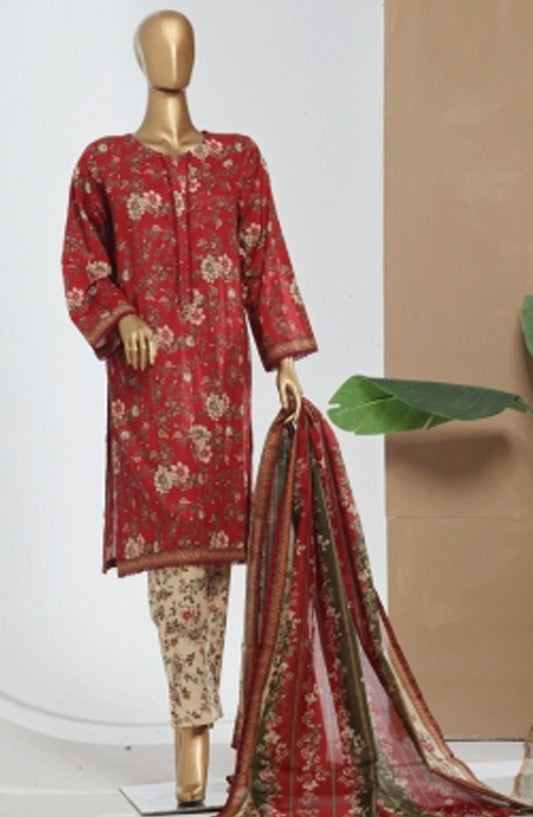 Bin Saeed Printed Lawn Stitched 3 Piece Suit - D-03 - BS25EPLV7 - Red - Summer Collection