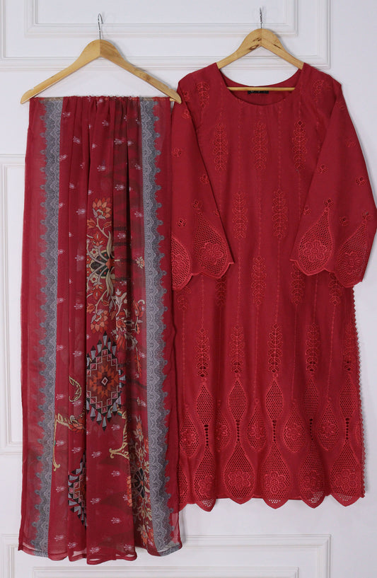 Emerge Embroidered Lawn Stitched 3 Piece Suit - D-03 - EM25CL3 - Red - Summer Collection