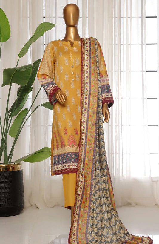 Sadabahar Printed Lawn Stitched 3 Piece Suit - D-03 - SDB25PLV3 - Yellow - Summer Collection