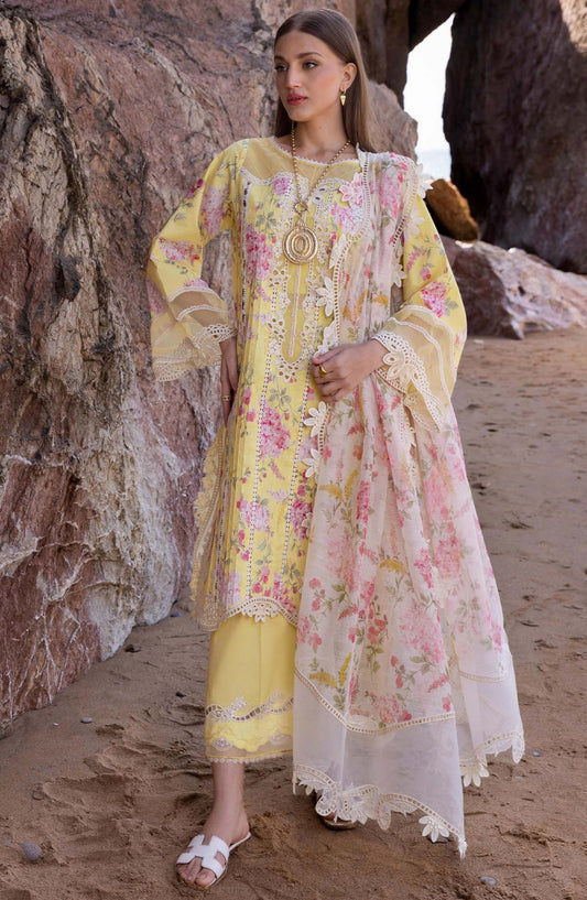 Flow by Crimson Embroidered Lawn Unstitched 3 Piece Suit - D-03 A - CRM25FL - Yellow - Summer Collection