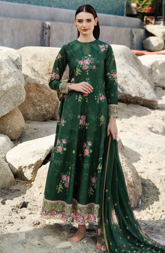 Aurea by Farasha Embroidered Lawn Unstitched 3 Piece Suit - D-03 Mystic Pine - FSH25AEL - Green - Summer Collection
