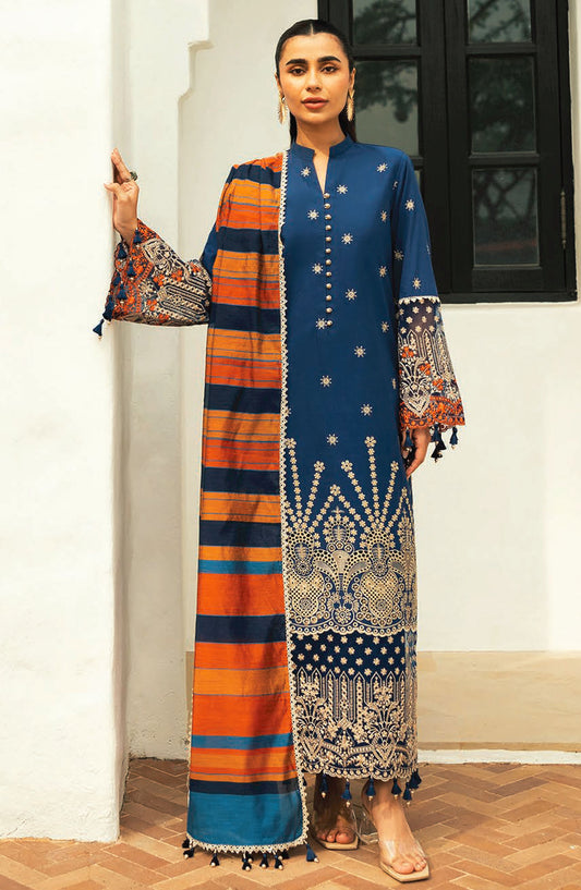 Zainab Chottani Chikankari Lawn Unstitched 3 Piece Suit - D-03B Elma - ZBC25CL - Blue - Summer Collection