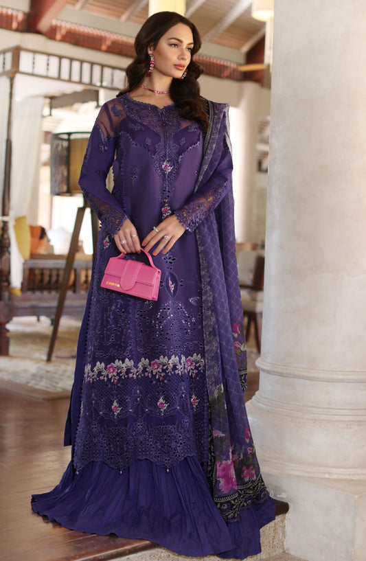 Noor by Saadia Asad Embroidered Lawn Unstitched 3 Piece - D-04-B - SA25ELL - Purple - Summer Collection