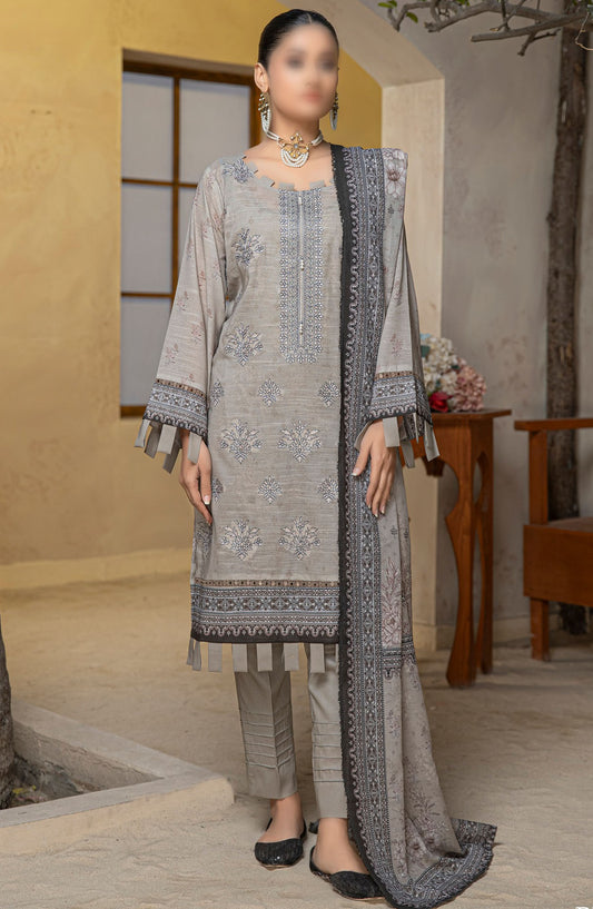 Tabeer by Al Karim Embroidered Lawn Unstitched 3 Piece Suit - D-04 - ALK25TFL - Grey - Summer Collection