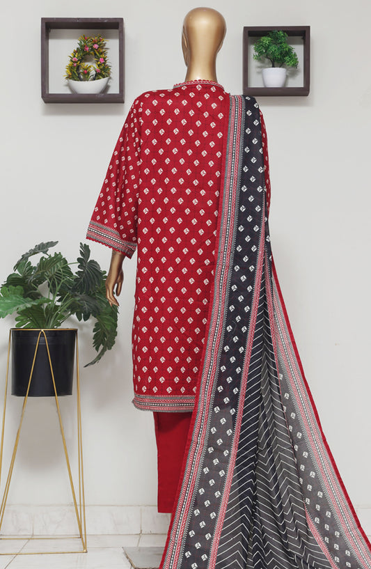Bin Saeed Embroidered Lawn Stitched 3 Piece Suit - D-04 - BS25EELV9 - Red - Summer Collection