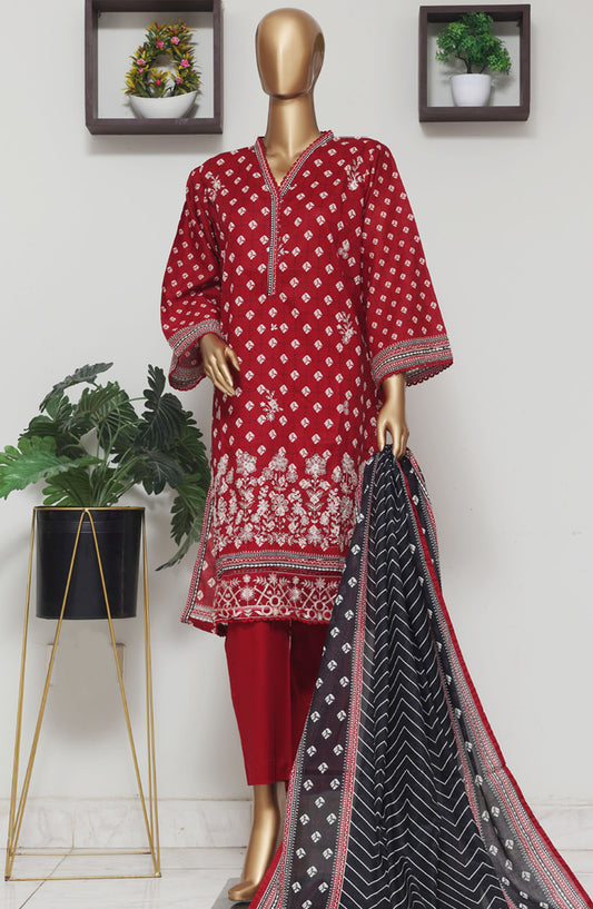 Bin Saeed Embroidered Lawn Stitched 3 Piece Suit - D-04 - BS25EELV9 - Red - Summer Collection