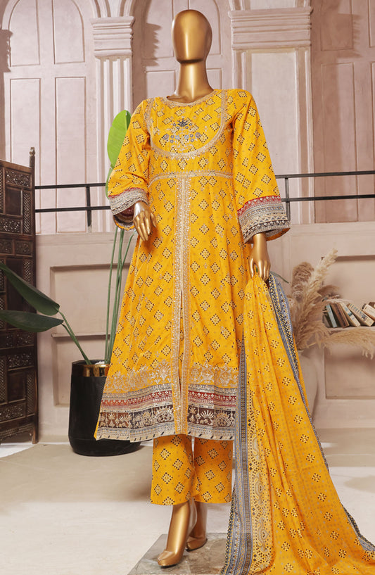 Bin Saeed Embroidered Lawn Stitched 3 Piece Frock - D-04 - BS25ELEF - Yellow - Summer Collection
