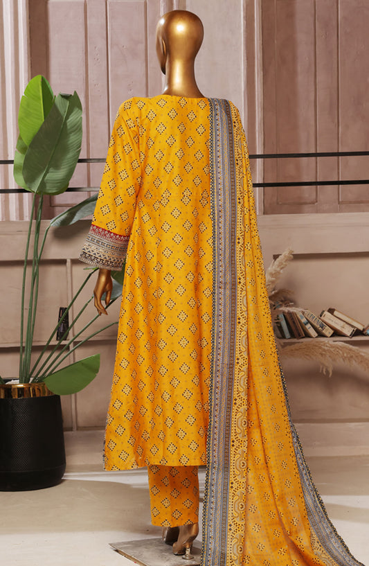 Bin Saeed Embroidered Lawn Stitched 3 Piece Frock - D-04 - BS25ELEF - Yellow - Summer Collection