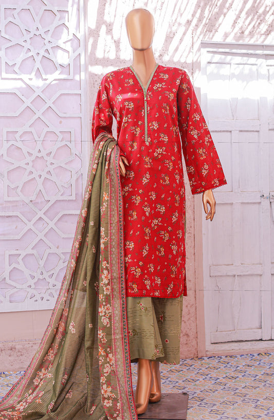 Bin Saeed Printed Lawn Stitched 3 Piece Suit - D-04 - BS25EPLV5 - Red - Summer Collection
