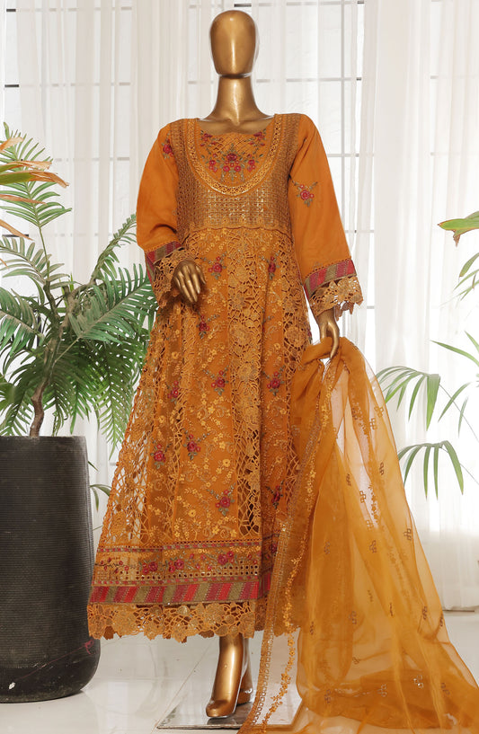 Bin Saeed Embroidered Organza Stitched 3 Piece Suit - D-04 - BS25LOCF - Orange - Festive Collection
