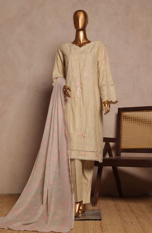 Bin Saeed Embroidered Lawn Stitched 3 Piece Suit - D-04 - BS25LPLV4 - Beige - Summer Collection