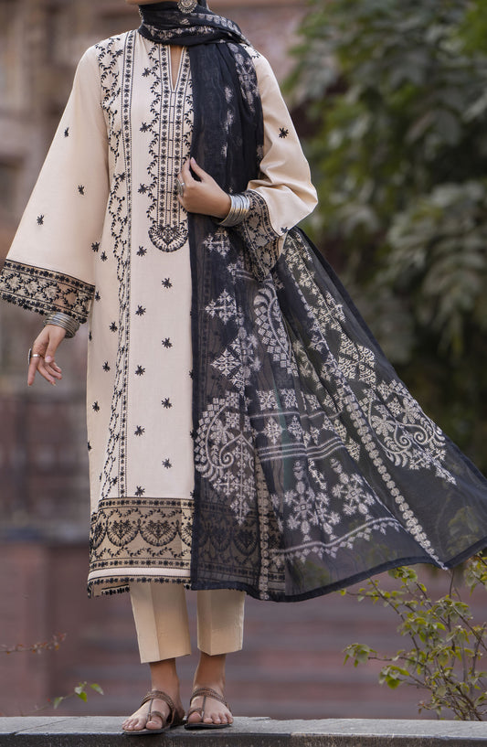 Bazaar by Casual Lite Embroidered Lawn Stitched 3 Piece Suit - D-04 - CL25BSV2 - Off White - Summer Collection