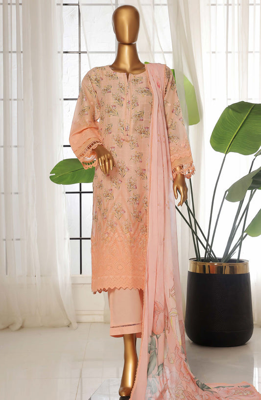 Sadabahar Chikankari Lawn Stitched 3 Piece Suit - D-04 - SBD25FC - Peach - Summer Collection