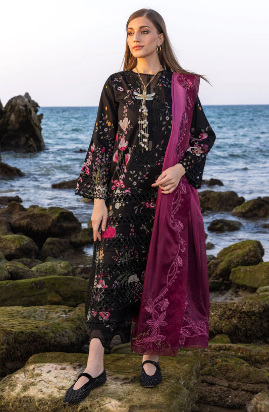 Flow by Crimson Embroidered Lawn Unstitched 3 Piece Suit - D-04 B - CRM25FL - Black - Summer Collection
