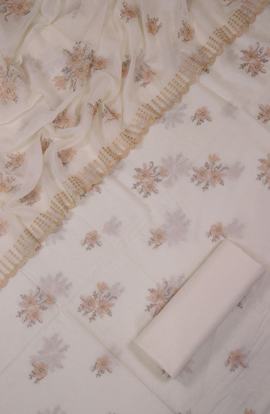 Salma Sitara by Amna Khadija Embroidered Lawn Unstitched 3 Piece Suit - D-05 - AM25SSEL - Off White - Summer Collection