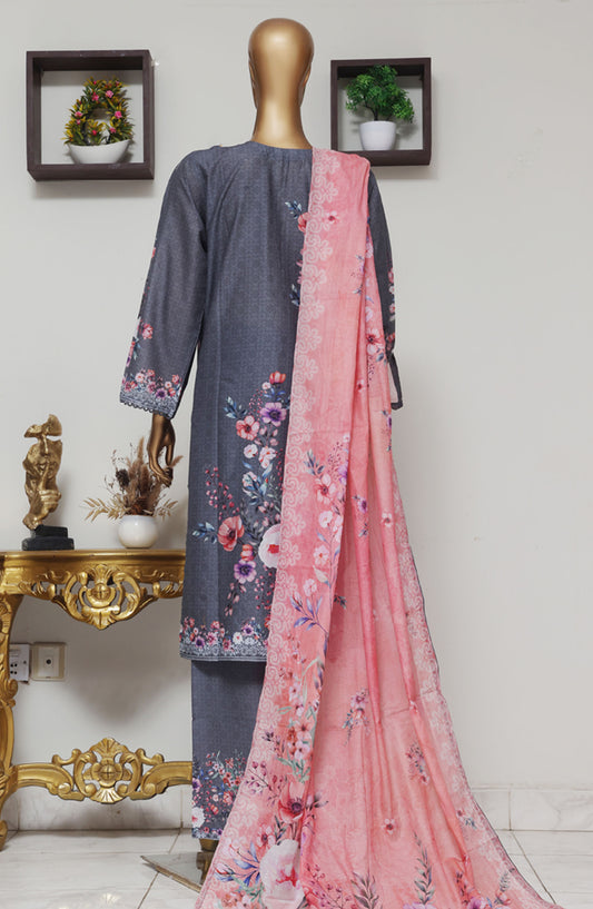 Bin Saeed Embroidered Lawn Stitched 3 Piece Suit - D-05 - BS25EELV9 - Grey - Summer Collection
