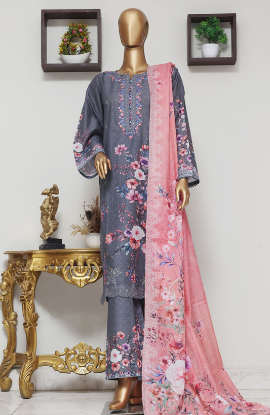 Bin Saeed Embroidered Lawn Stitched 3 Piece Suit - D-05 - BS25EELV9 - Grey - Summer Collection