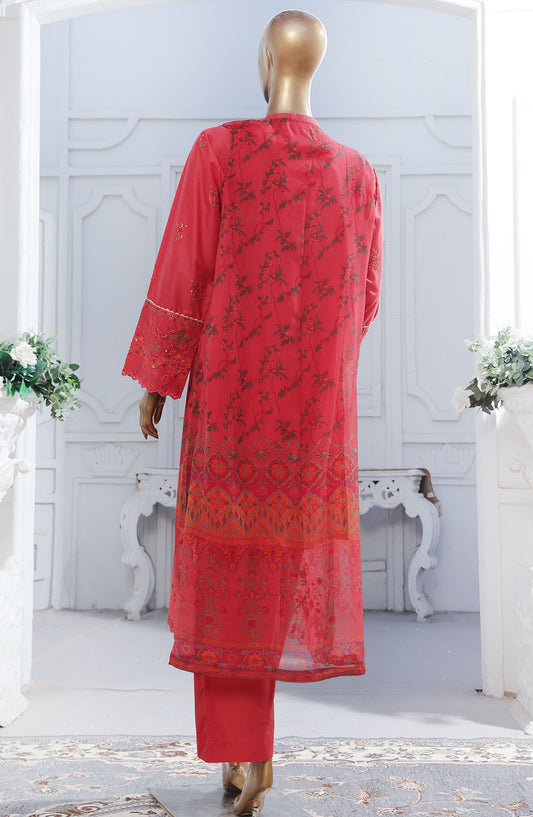 Bin Saeed Embroidered Cotton Stitched 3 Piece Suit - D-05 - BS25EKJ - Red - Summer Collection