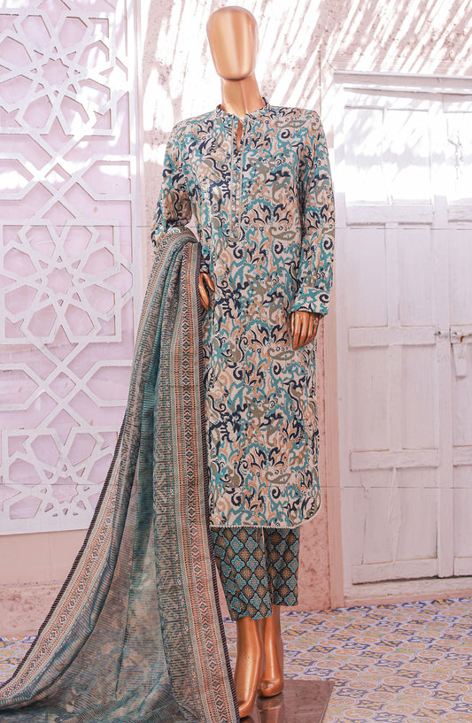 Bin Saeed Printed Lawn Stitched 3 Piece Suit - D-05 - BS25EPLV5 - Grey - Summer Collection