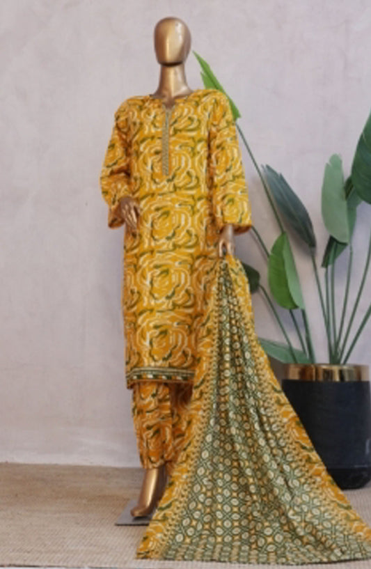 Bin Saeed Printed Lawn Stitched 3 Piece Suit - D-05 - BS25EPLV7 - Yellow - Summer Collection