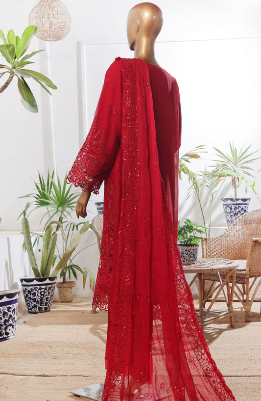 Bin Saeed Embroidered Chiffon Stitched 3 Piece Suit - D-05 - BS25L3PCCC - Red - Festive Collection