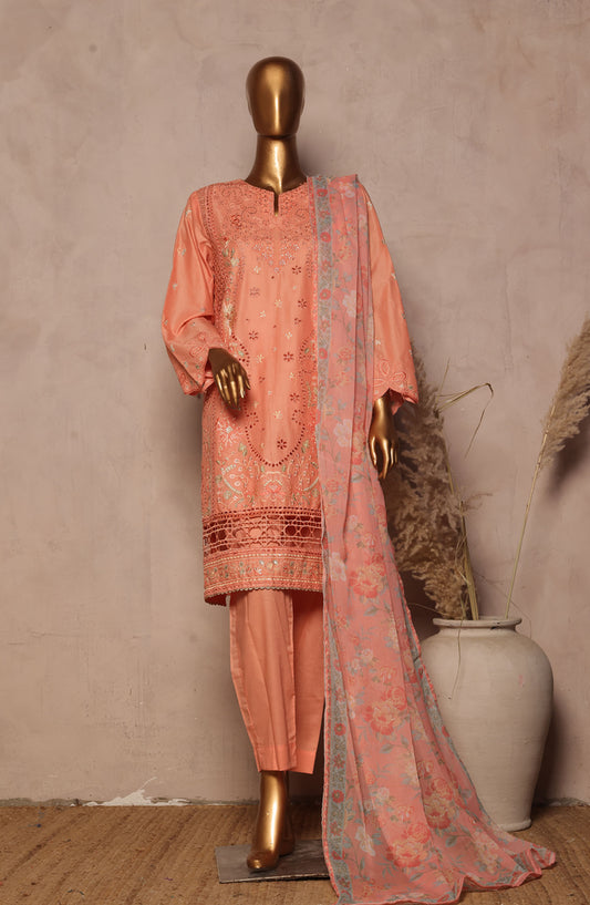 Bin Saeed Embroidered Lawn Stitched 3 Piece Suit - D-05 - BS25LPLV4 - Peach - Summer Collection