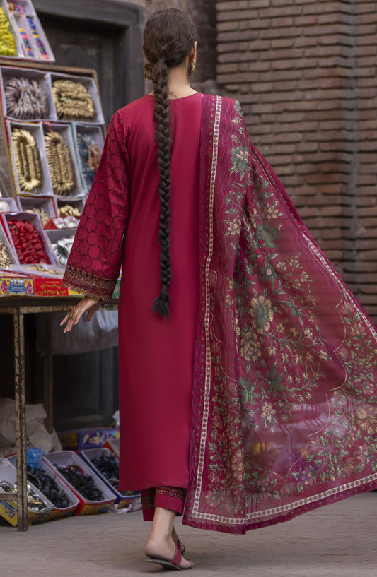 Bazaar by Casual Lite Embroidered Lawn Stitched 3 Piece Suit - D-05 - CL25BSV2 - Maroon - Summer Collection