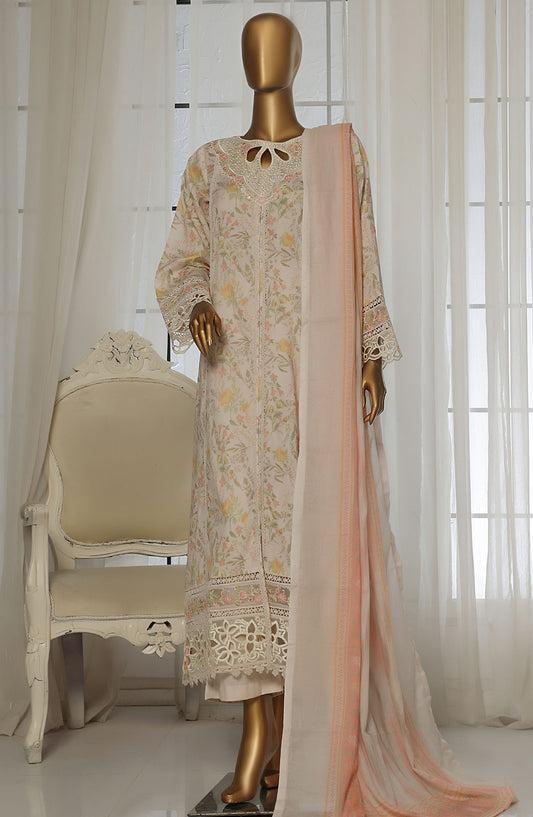 Sadabahar Embroidered Lawn Stitched 3 Piece Suit - D-05 - SBD25FCV2 - Peach - Summer Collection