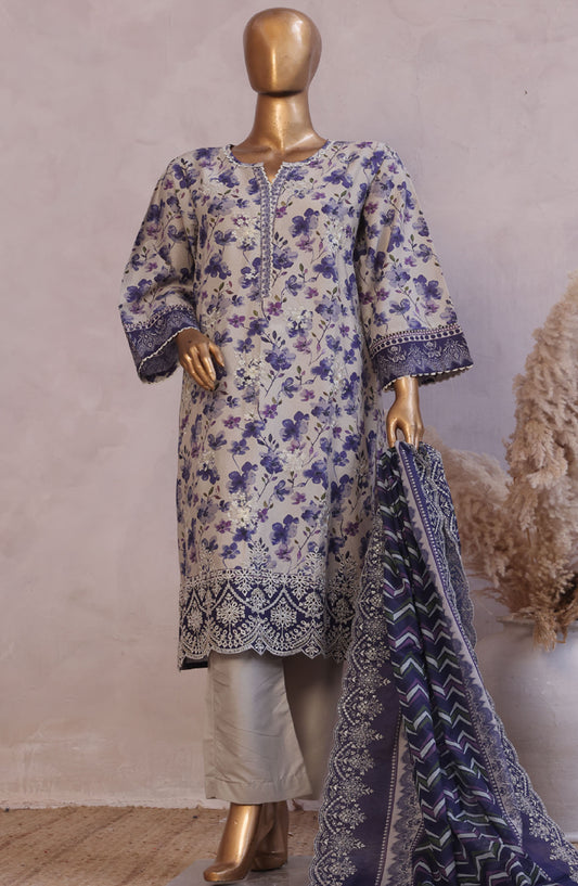 Bin Saeed Embroidered Lawn Stitched 3 Piece Suit - D-06 - BS25LELC - Grey - Summer Collection