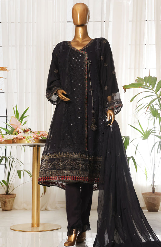 Bin Saeed Embroidered Organza Stitched 3 Piece Suit - D-06 - BS25LOCF - Black - Festive Collection