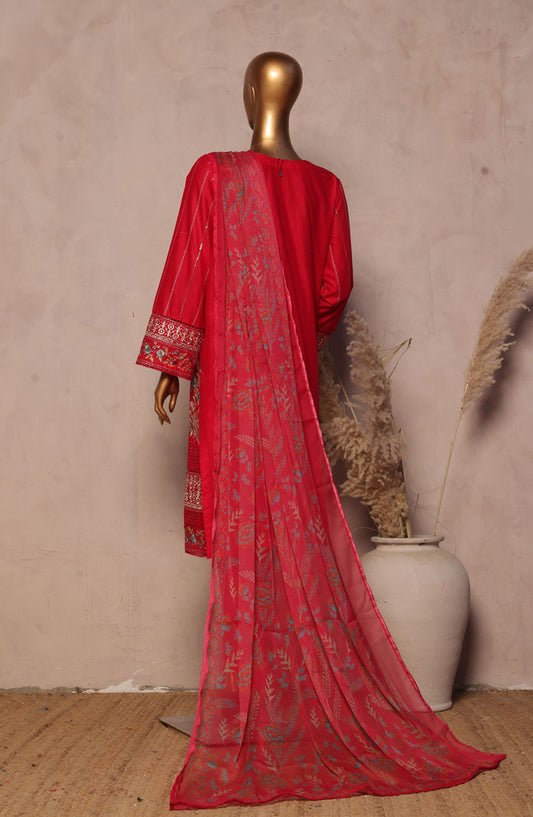 Bin Saeed Embroidered Lawn Stitched 3 Piece Suit - D-06 - BS25LPLV4 - Red - Summer Collection