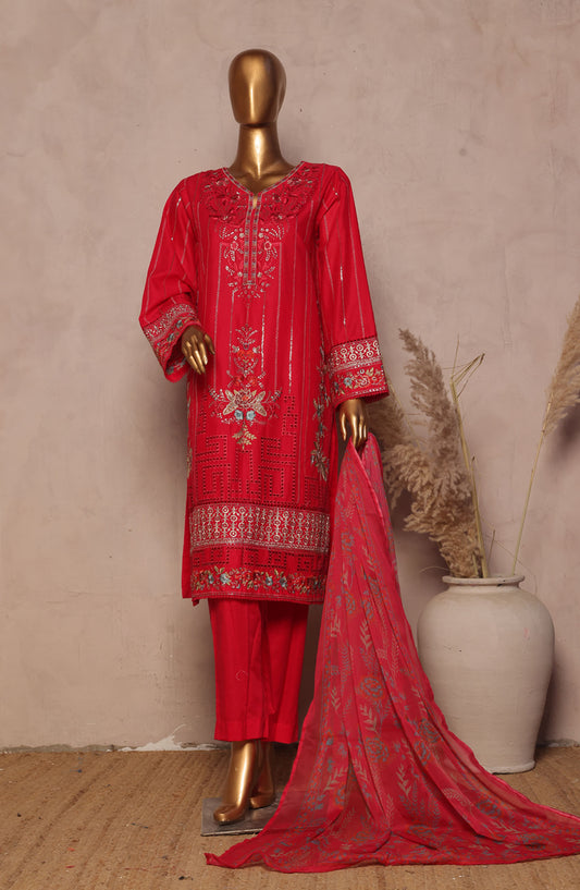 Bin Saeed Embroidered Lawn Stitched 3 Piece Suit - D-06 - BS25LPLV4 - Red - Summer Collection