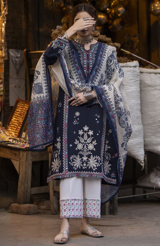 Bazaar by Casual Lite Embroidered Lawn Stitched 3 Piece Suit - D-06 - CL25BSV2 - Blue - Summer Collection