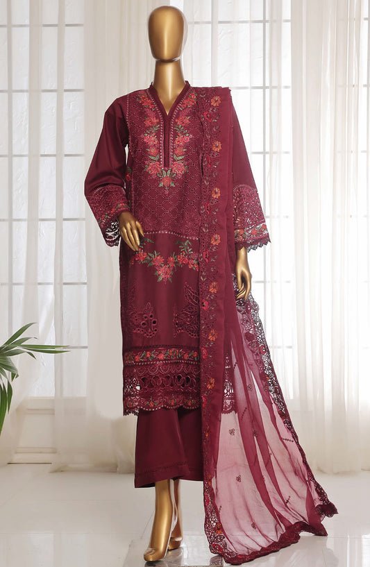 Sadabahar Embroidered Lawn Stitched 3 Piece Suit - D-06 - SDB25LES - Maroon - Spring Collection
