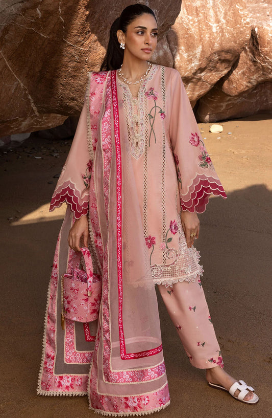 Flow by Crimson Embroidered Lawn Unstitched 3 Piece Suit - D-06 B - CRM25FL - Pink - Summer Collection