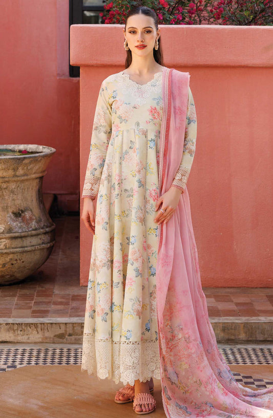 Aurea by Farasha Embroidered Lawn Unstitched 3 Piece Suit - D-06 Meadow Blush - FSH25AEL - Yellow - Summer Collection