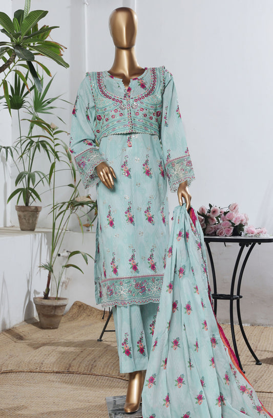 Bin Saeed Embroidered Lawn Stitched 3 Piece Suit - D-07 - BS25BEEC - Blue - Eid Collection