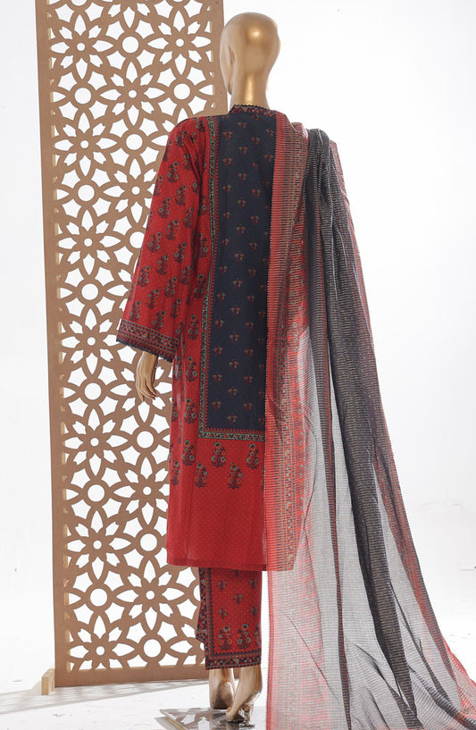Bin Saeed Printed Lawn Stitched 3 Piece Suit - D-07 - BS25EPLV3 - Red - Summer Collection