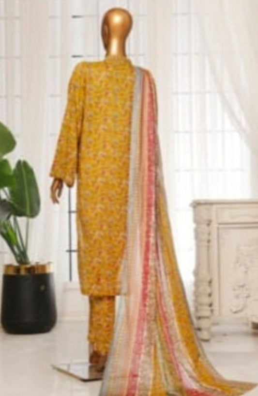 Bin Saeed Printed Lawn Stitched 3 Piece Suit - D-07 - BS25EPLV7 - Yellow - Summer Collection
