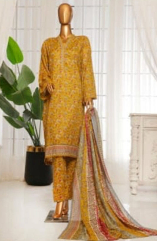 Bin Saeed Printed Lawn Stitched 3 Piece Suit - D-07 - BS25EPLV7 - Yellow - Summer Collection