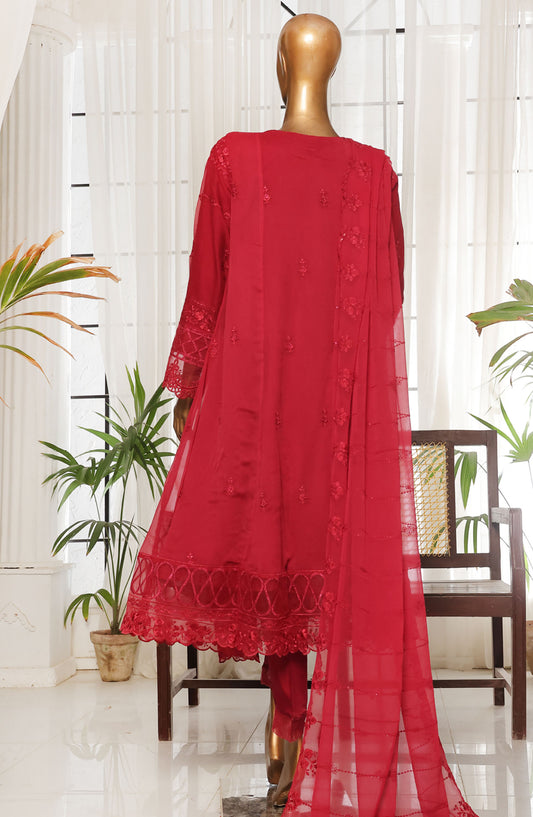 Bin Saeed Embroidered Organza Stitched 3 Piece Suit - D-07 - BS25LOCF - Red - Festive Collection