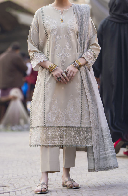 Bazaar by Casual Lite Embroidered Lawn Stitched 3 Piece Suit - D-07 - CL25BSV2 - Beige - Summer Collection